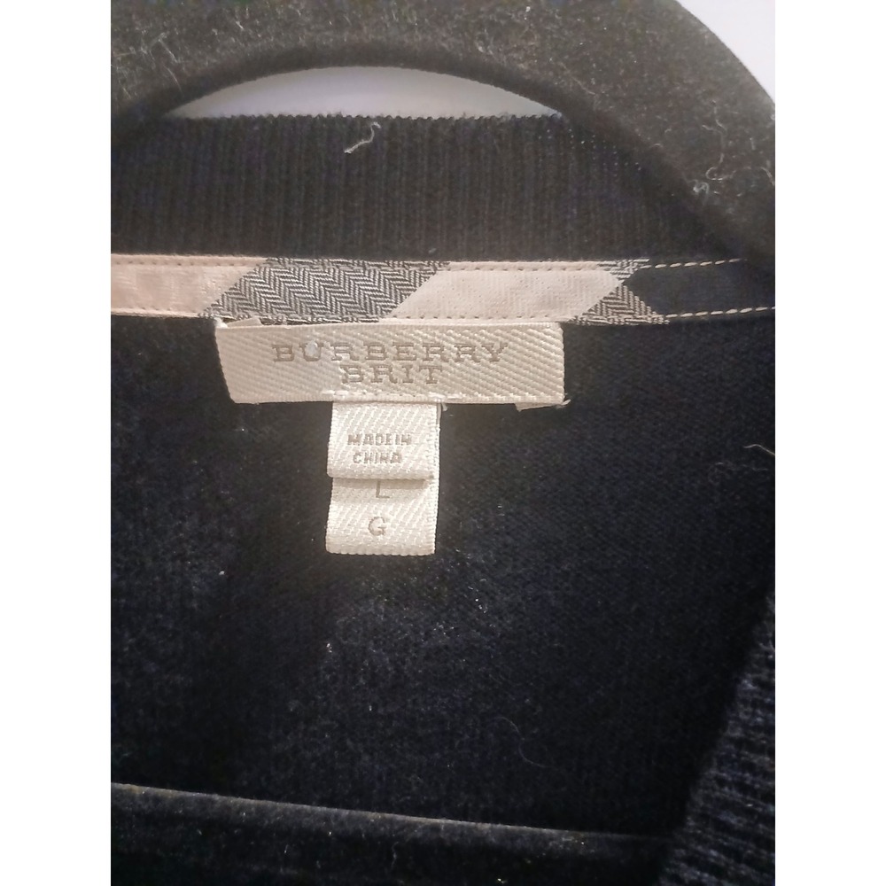 Burberry Brit Sweater Mens Large Pull Over Nova Check Designer Black Crewneck - Picture 2 of 7